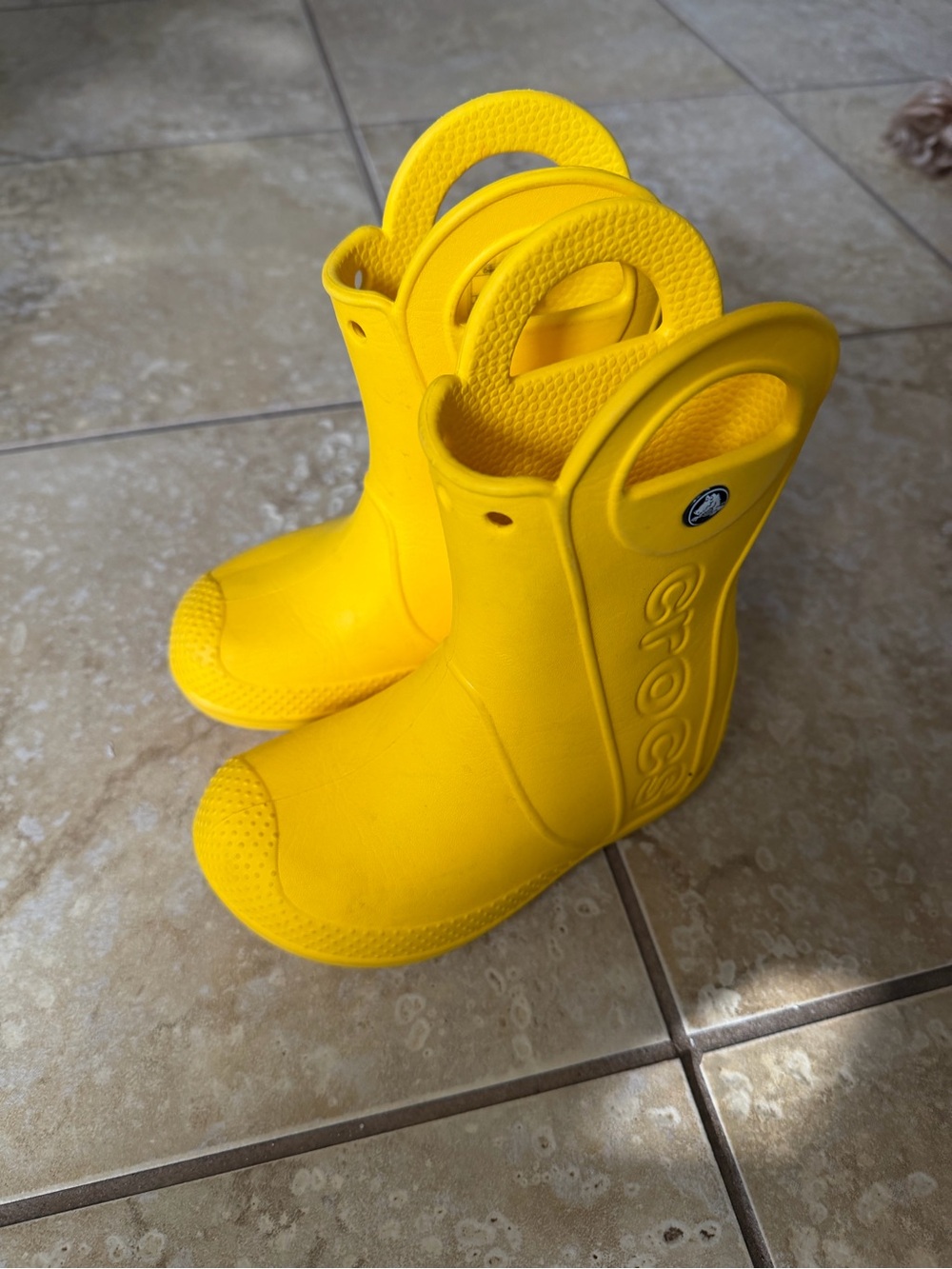 CROCS Bright Yellow Kids' Rain Boots with Easy Pull Loops